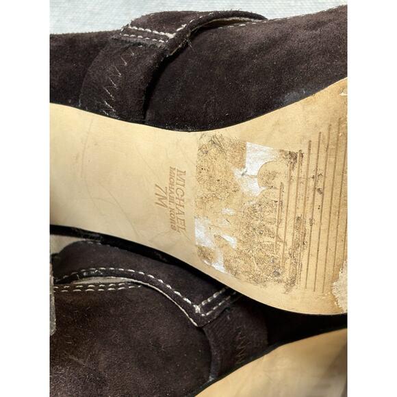 Michael Kors Annabelle T-Strap Brown Suede Platform Pump Heels Buckle Wmns 7M - Picture 7 of 7